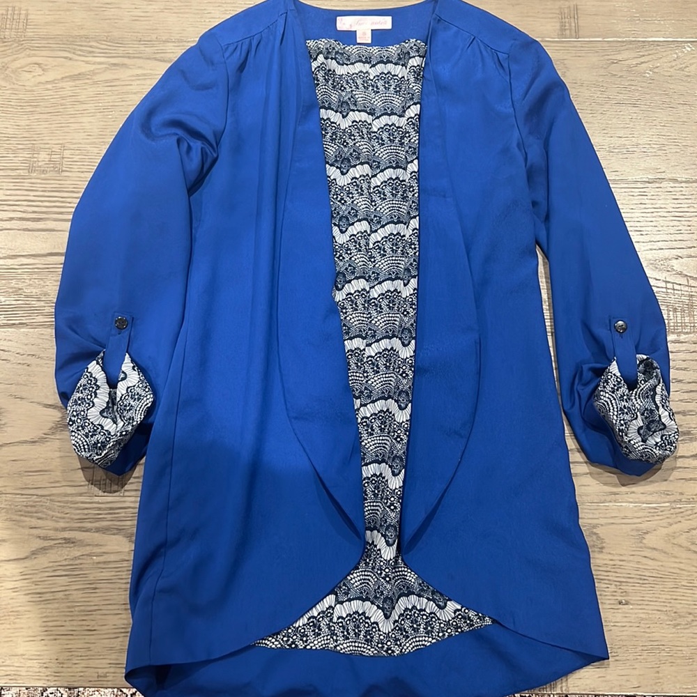 Francesca's collection love notes royal blue cardigan